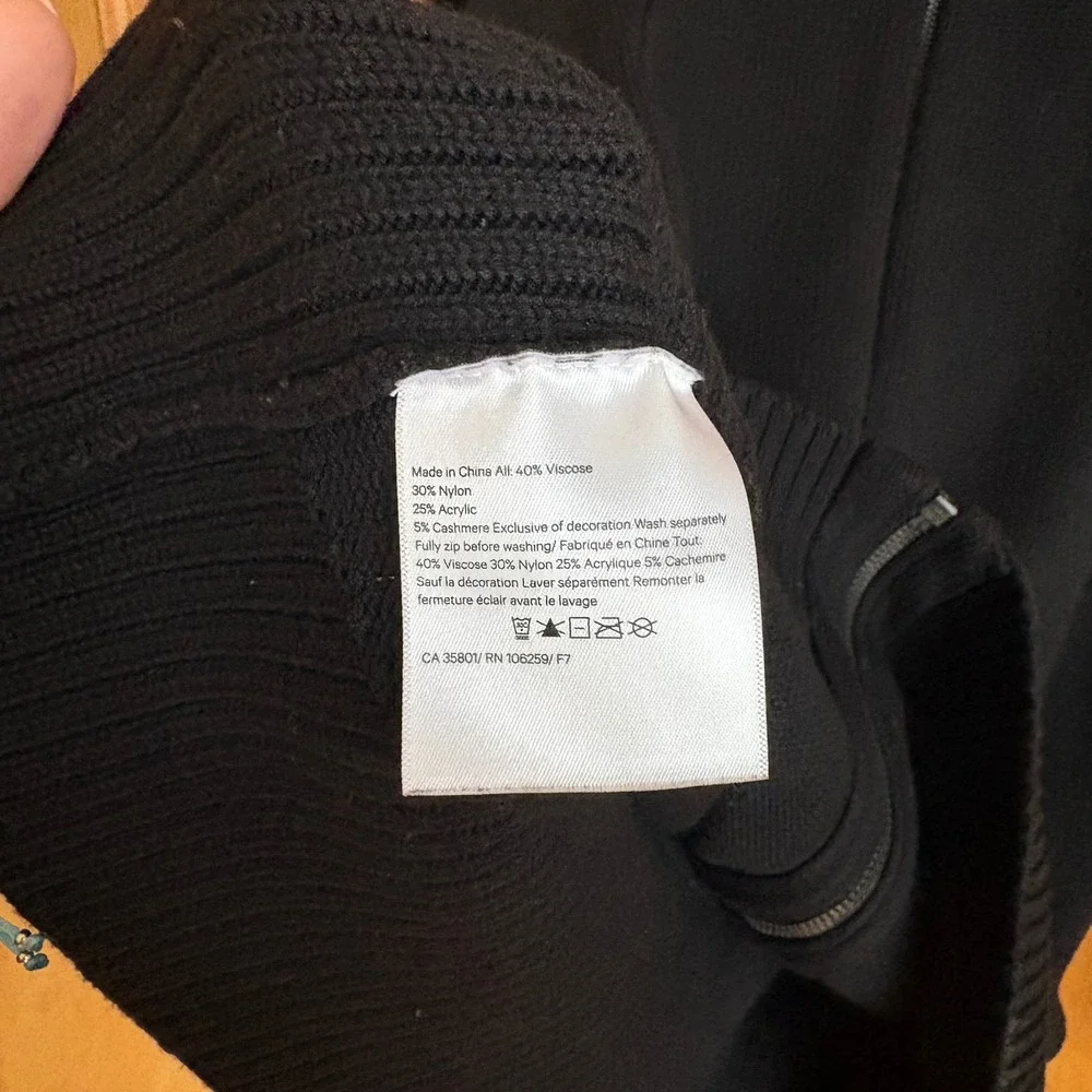 Lululemon‎ Knit Full Zip Hoodie Women Black Cashmere Blend Ribbed Sweater